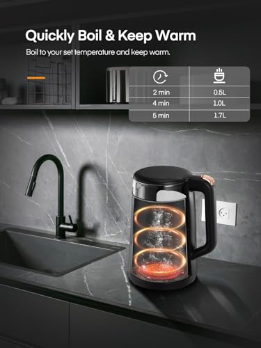 Electric Kettle – 1.7L Glass Tea Kettle with Temp Control
