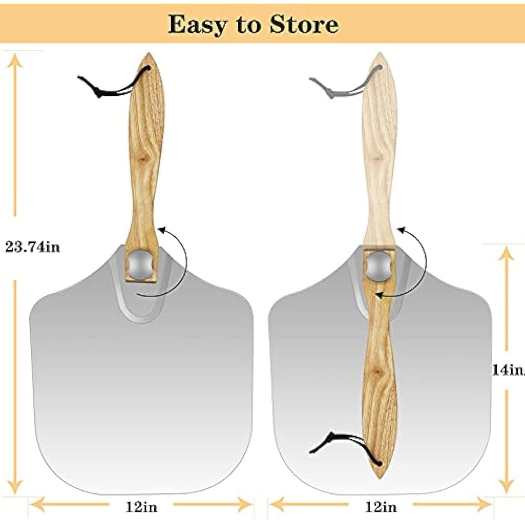 LKE Aluminum Pizza Peel | 12 Inch Metal Paddle with Foldable Wood Handle
