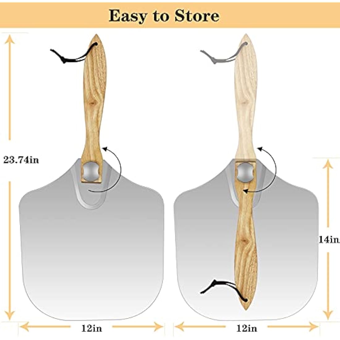 LKE Aluminum Pizza Peel | 12 Inch Metal Paddle with Foldable Wood Handle