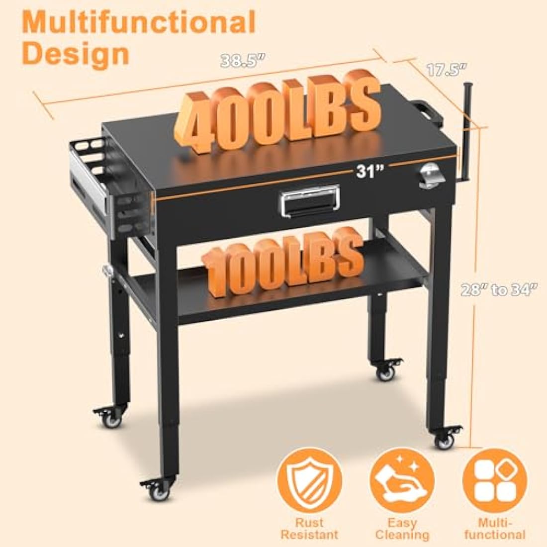 Jolof Store Portable Grill Cart – Folding Stand for Ninja Woodfire & Blackstone
