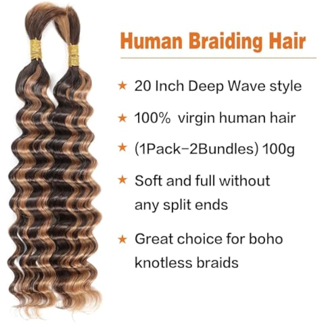 Jolof Store Deep Wave Bulk Human Hair for Braiding – 20 Inch, 100g