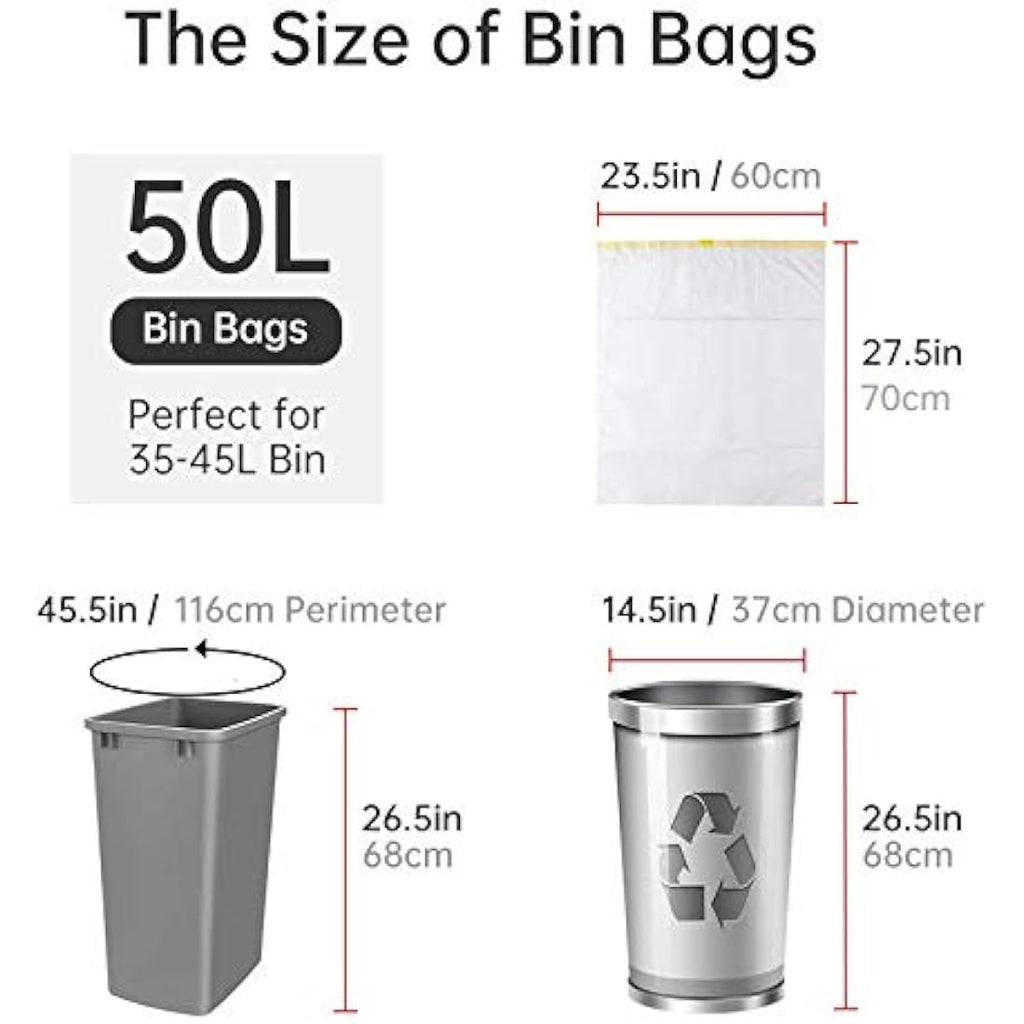 50L Bin Bags – Heavy Duty Drawstring Bin Liners (100 Pack)