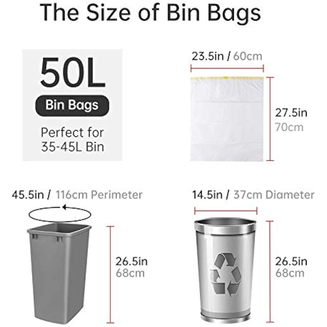 50L Heavy Duty Bin Bags – Strong Drawstring Liners (20 Count)
