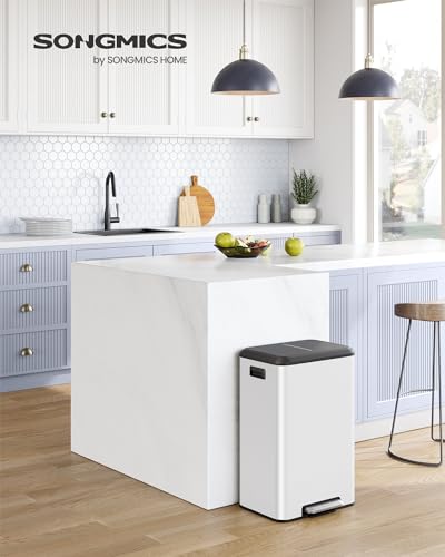 Songmics 40L Kitchen Pedal Bin | Soft Close Steel Rubbish Bin - White