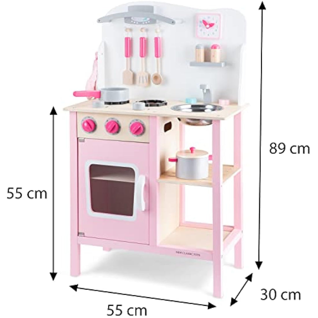 New Classic Toys Wooden Pretend Play Kitchen Set with Accessories – Pink