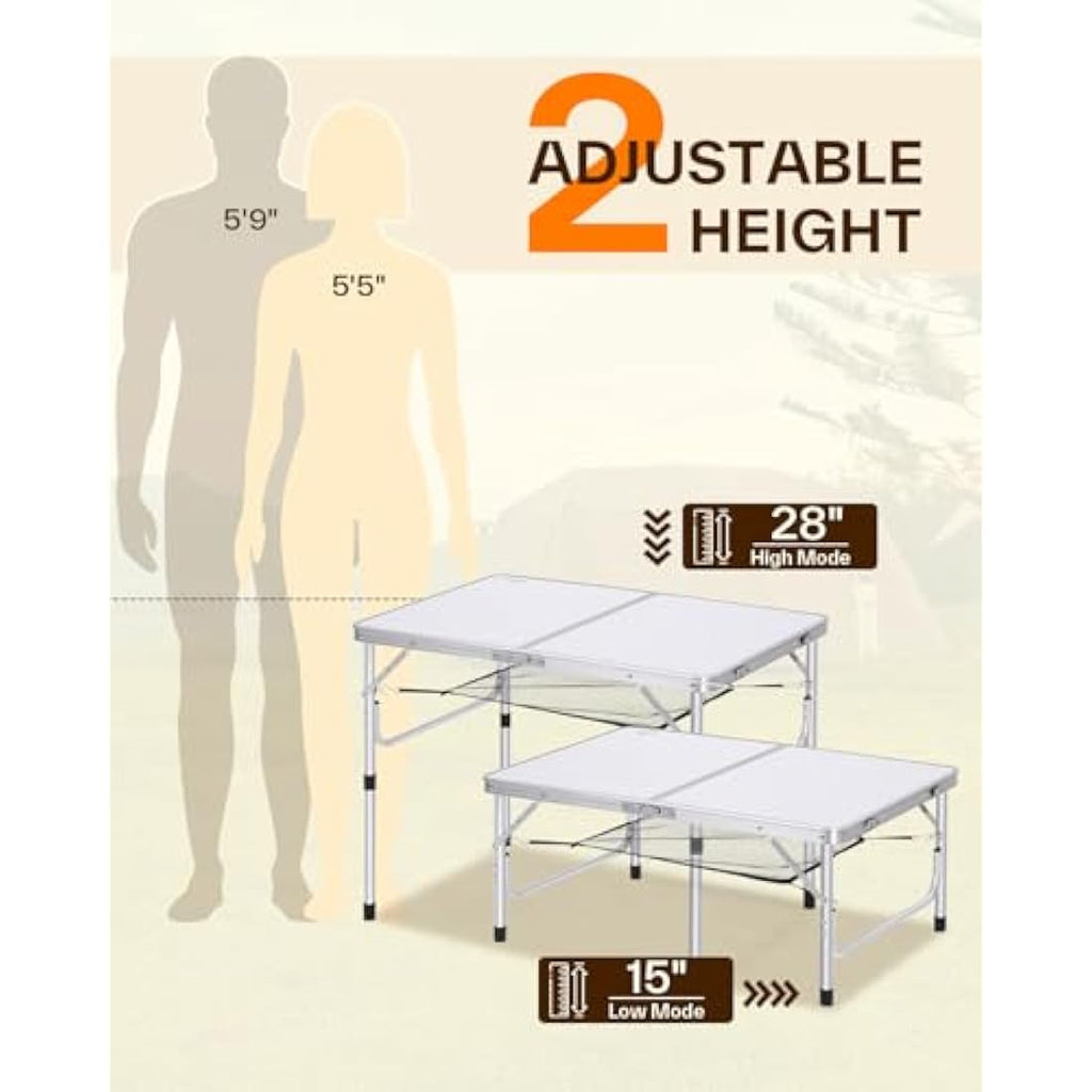 Sportneer Folding Camping Table | Adjustable Height Aluminum 90x60cm