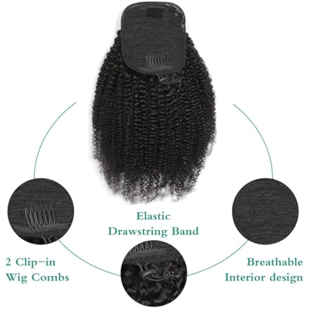 Jolof Store 4C Afro Kinky Curly Human Hair Drawstring Ponytail – 16 Inch