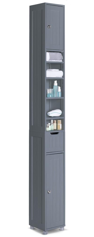 VOUNOT Tall Bathroom Cabinet – Slim Freestanding Wooden Storage Cupboard
