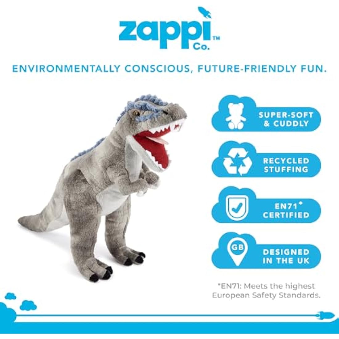 Zappi Co T-Rex Dinosaur Plush Toy – 40cm Soft Stuffed Animal for Kids