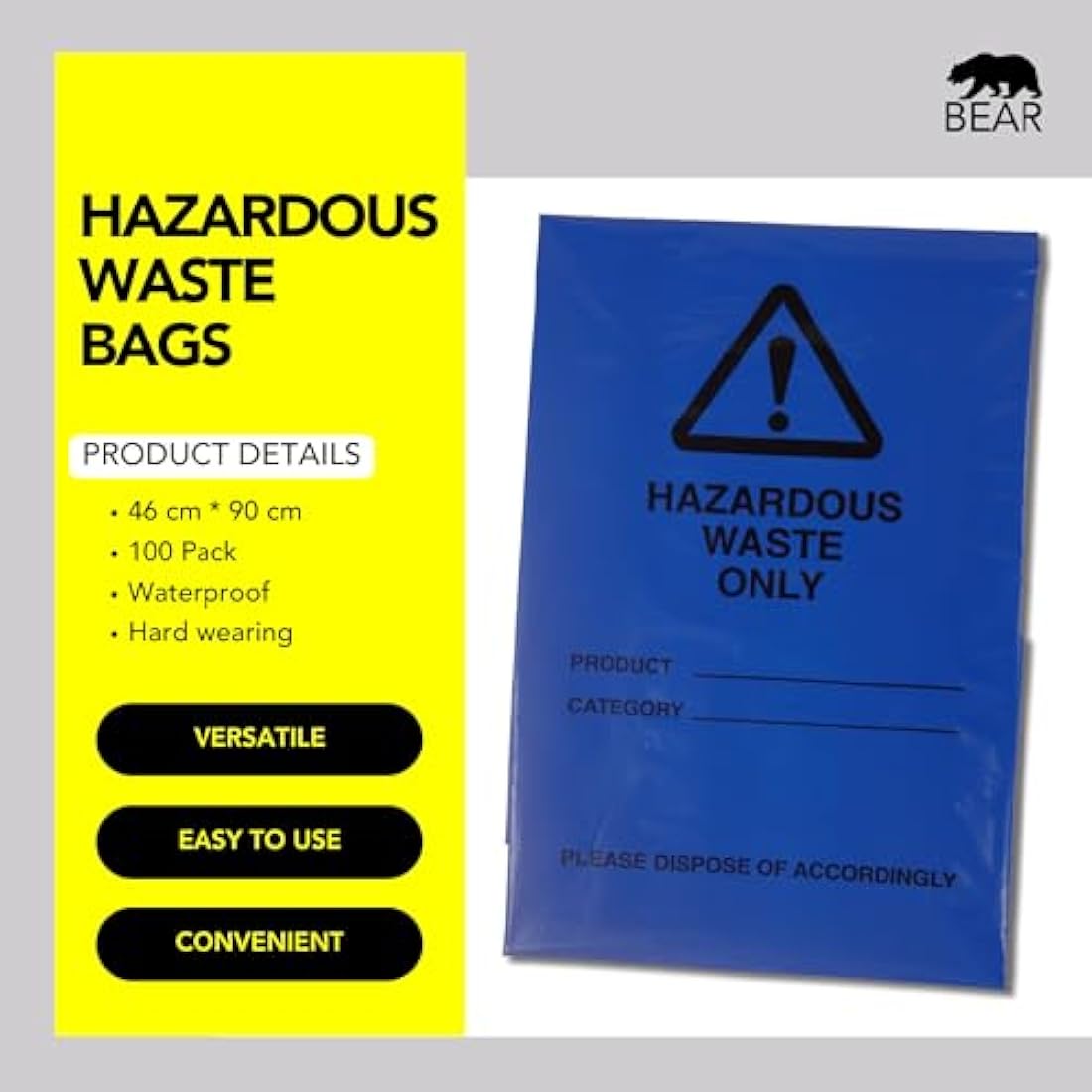Hazardous Waste Bags – Blue Heavy Duty Disposal (100 Pack)
