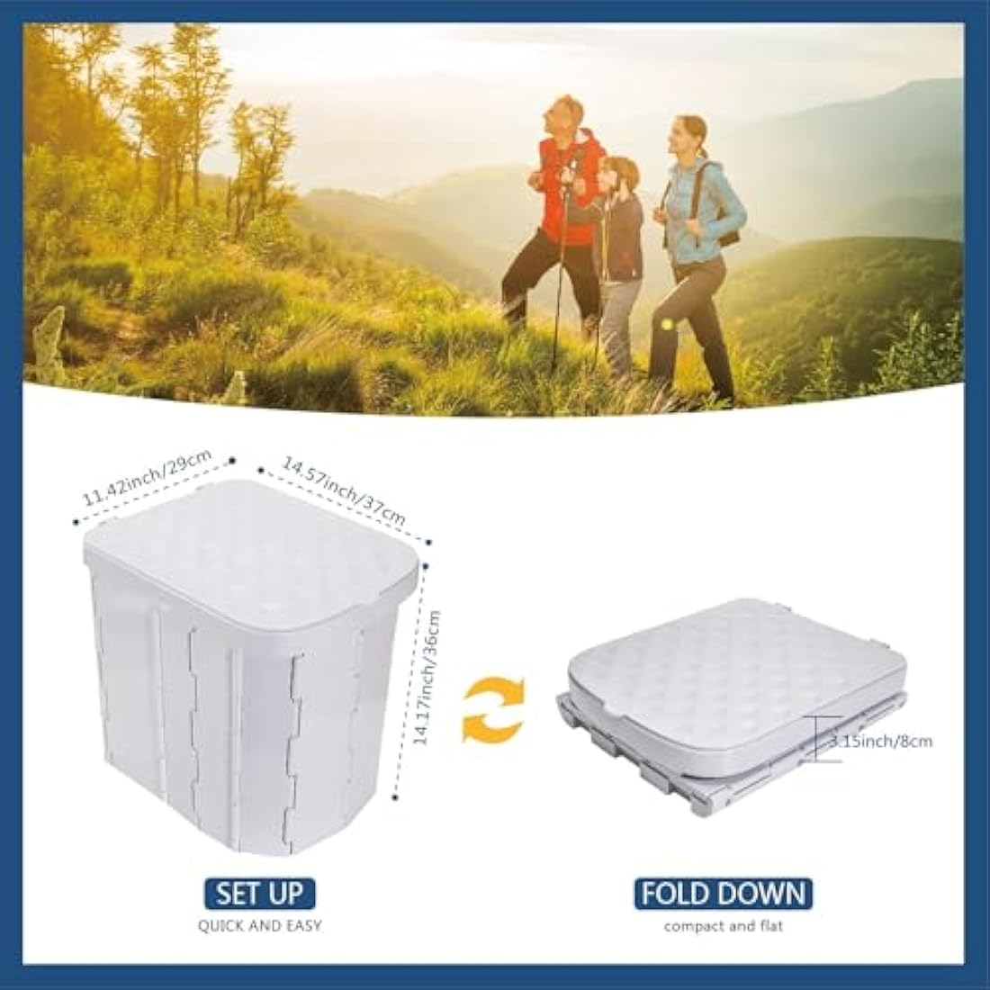Hapoon Portable Camping Toilet – XL Folding Potty with Lid, Grey, 400lb