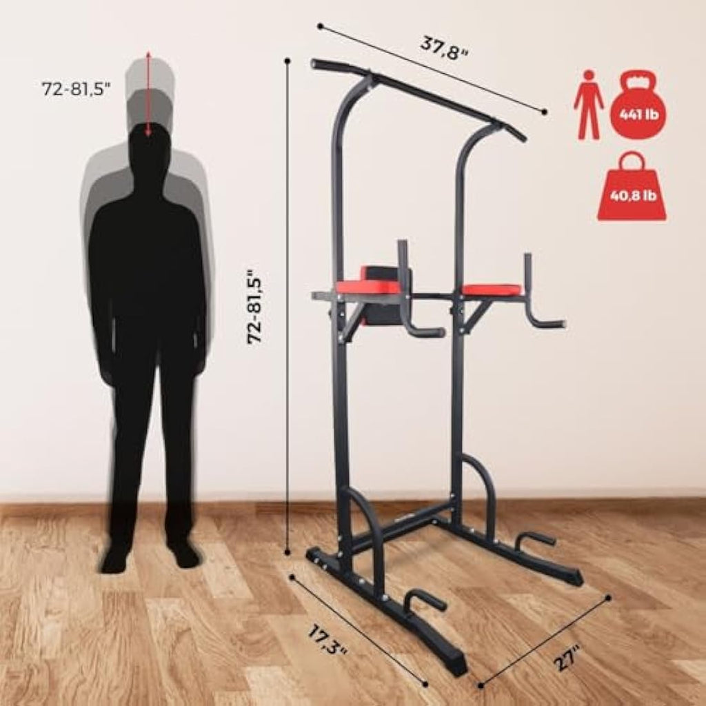 Mobiclinic Power Tower Dip Station | Adjustable Home Gym Pull-Up Bar