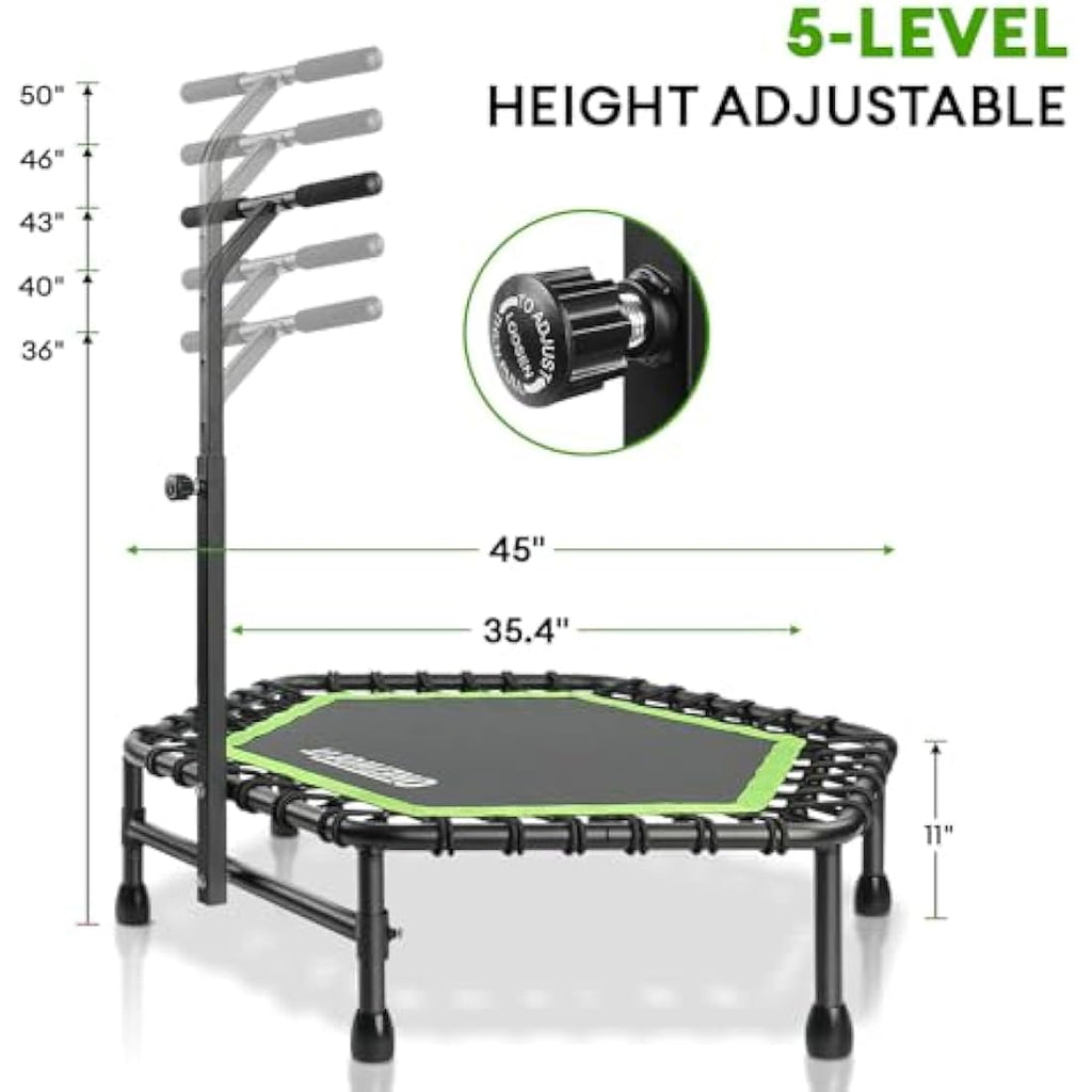 ONETWOFIT Silent Fitness Trampoline | 45" Bungee Rebounder with Handle