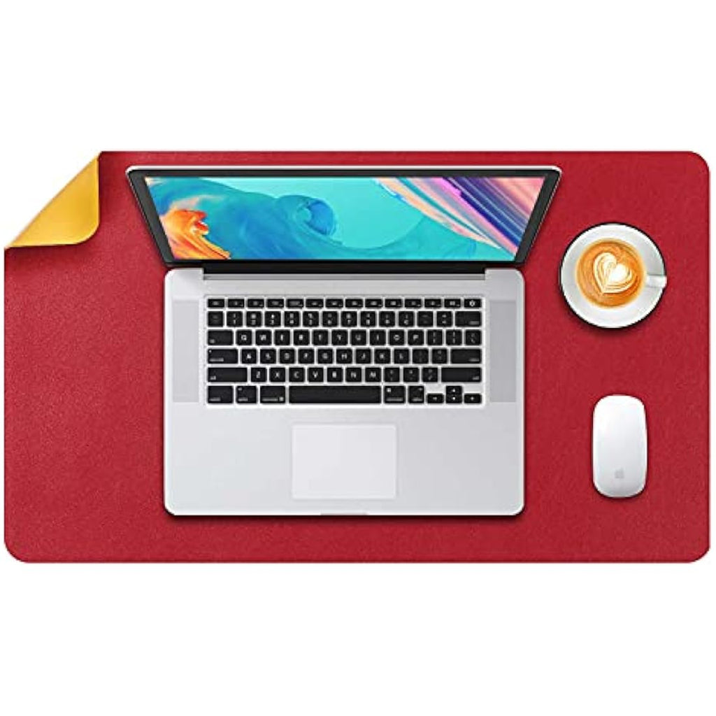 DOBAOJIA Dual-Side PU Leather Desk Pad - Waterproof Mouse Mat, Red/Yellow