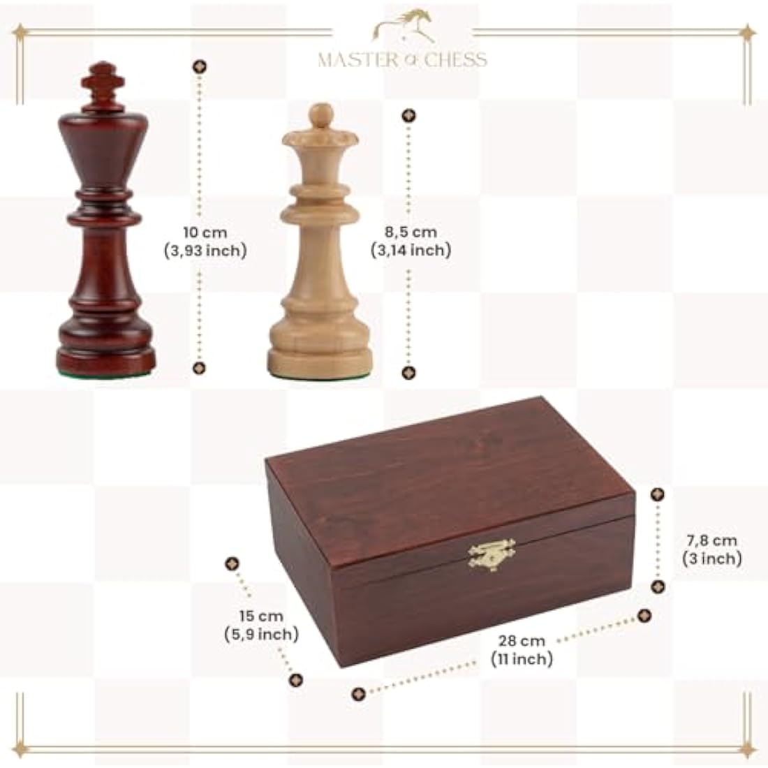 Staunton No. 7 Wooden Chess Pieces in Mahogany Box