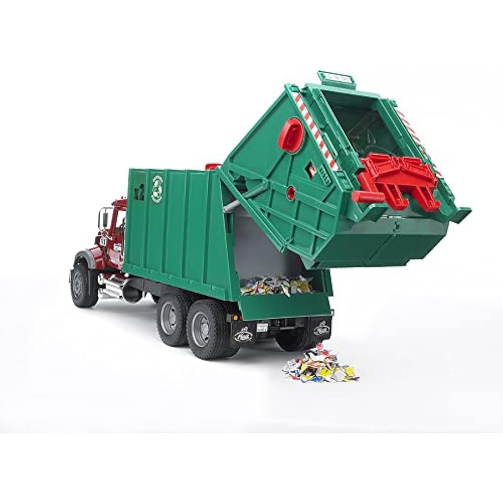 MACK Granite Garbage Truck Model - Red and Green Toy Vehicle for Kids