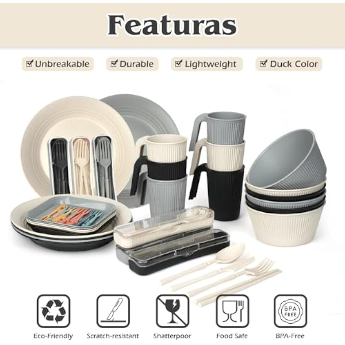 UHAPEER 67Pcs Camping Dinner Set for 6 – Unbreakable Plastic Picnic Set