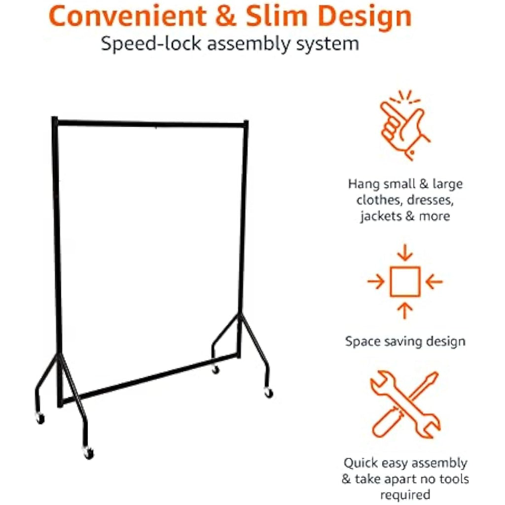 Amazon Basics Heavy Duty Steel Garment Rail with Wheels - Black