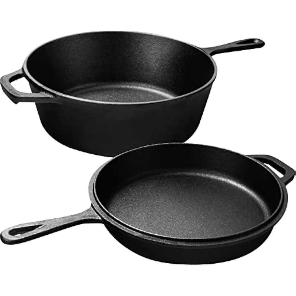 Kichly Pre-Seasoned Cast Iron Combo Cooker | 3.2 Quart Dutch Oven & Skillet