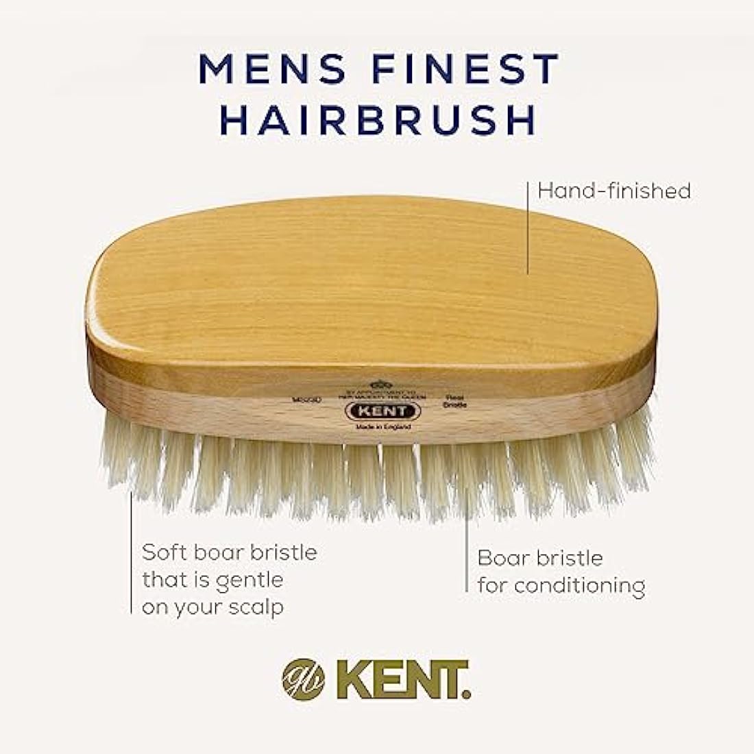 Kent MS23D Soft White Natural Bristle Satinwood Brush for Fine Hair