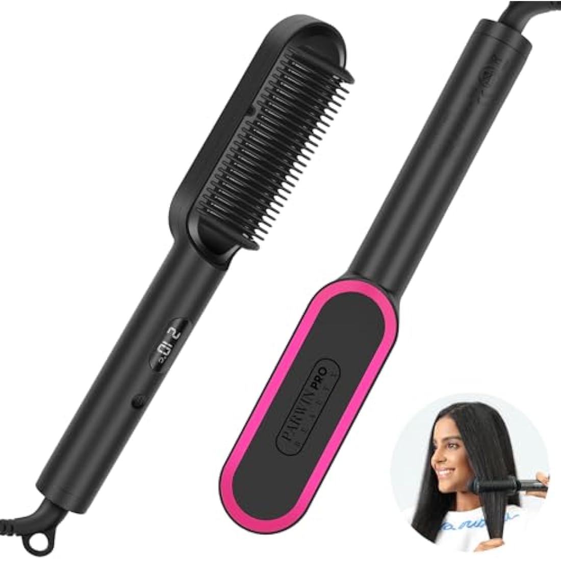 PARWIN PRO BEAUTY Ionic Hair Straightener Brush | Keratin Ceramic Coating