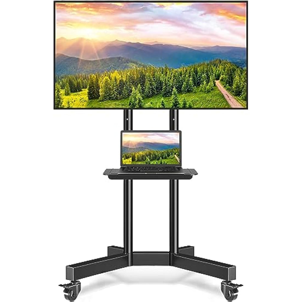 RFIVER Mobile TV Stand for 32-80 Inch Screens | Rolling Cart with Shelf