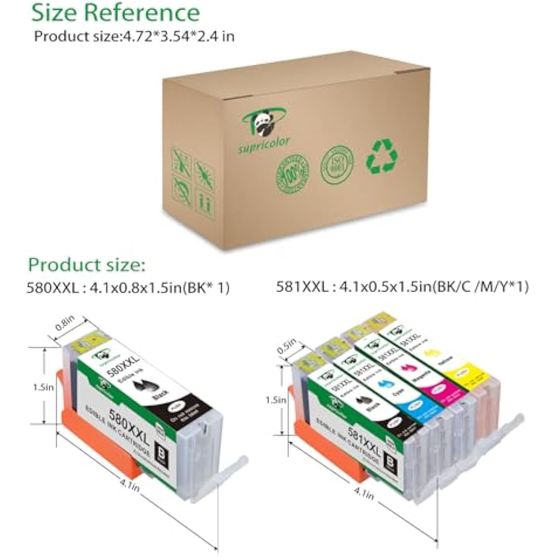 Supricolor Edible Ink Cartridges for Canon PGI-580 CLI-581 – 5 Color Set