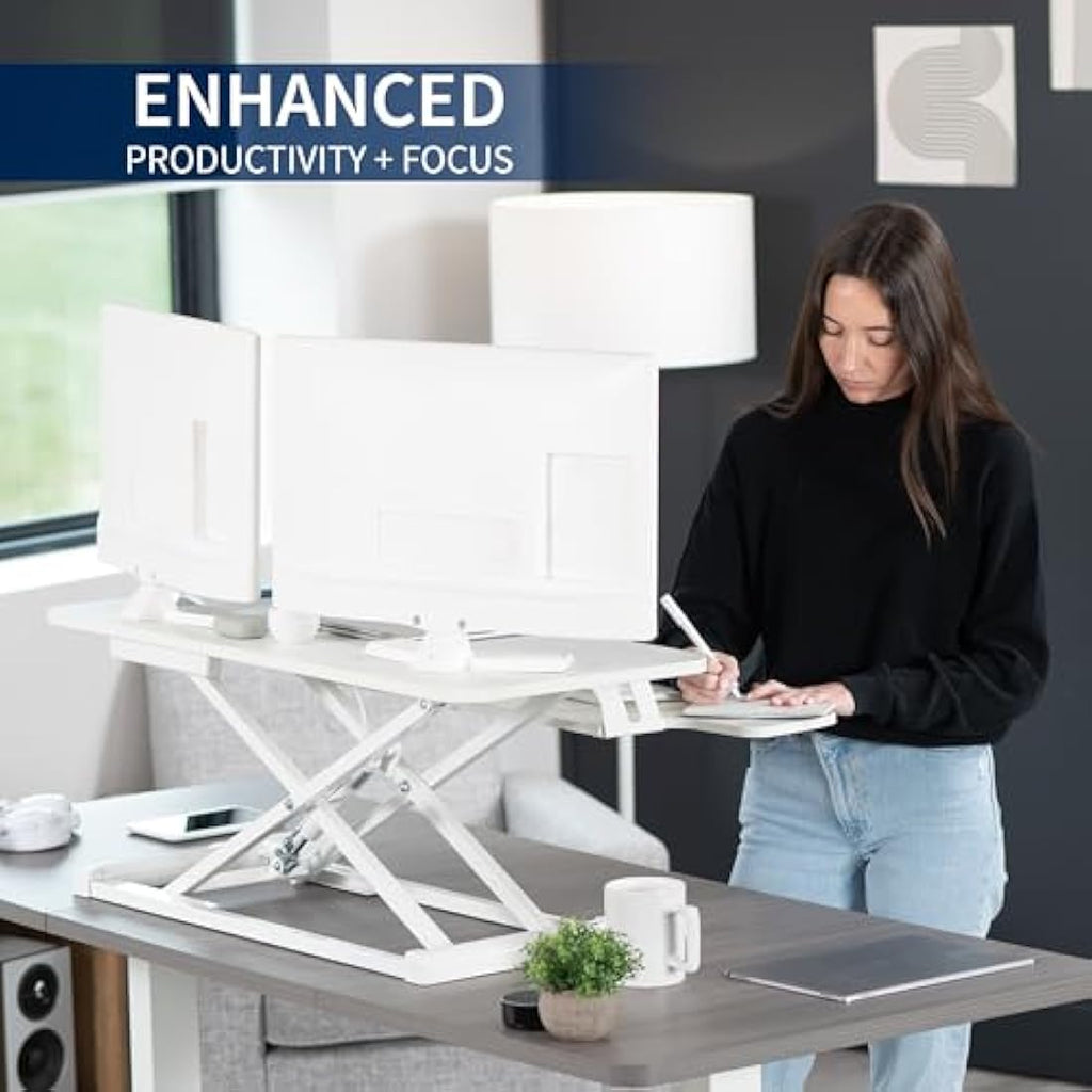 VIVO 91 cm Height Adjustable Standing Desk Converter - White | K Series