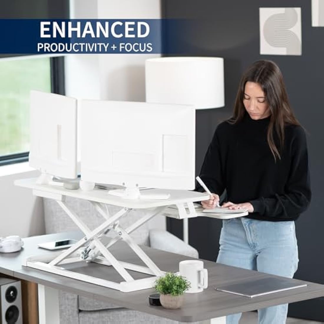 VIVO 91 cm Height Adjustable Standing Desk Converter - White | K Series