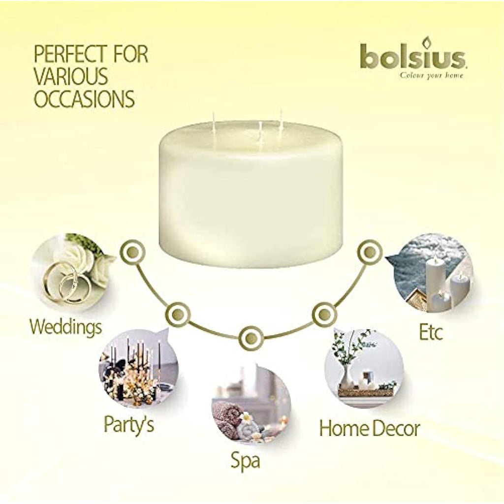 Bolsius Ivory Pillar Candle – Large Paraffin Wax Home Decor – 10x15cm