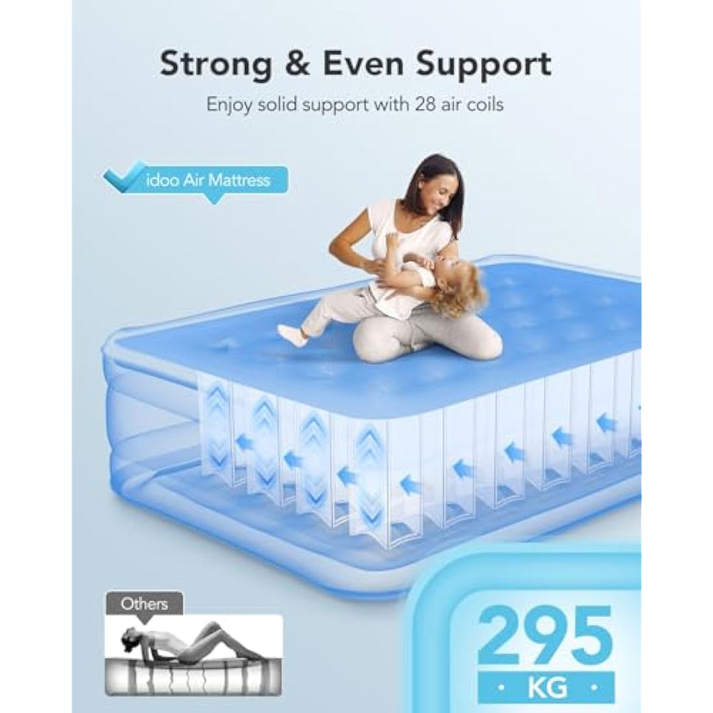 iDOO Inflatable Air Mattress with Built-in Pump | Double Camping Bed
