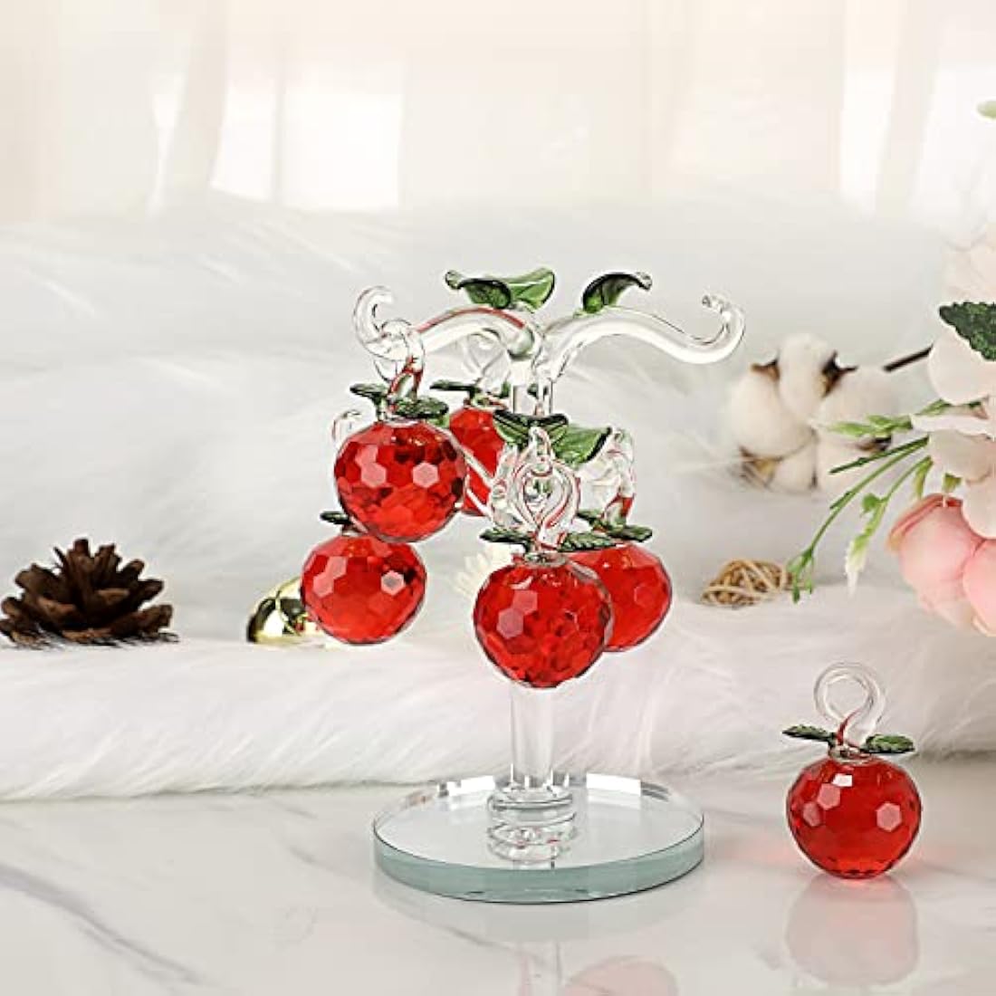 Crystal Glass Apple Tree – Red Feng Shui Table Figurine