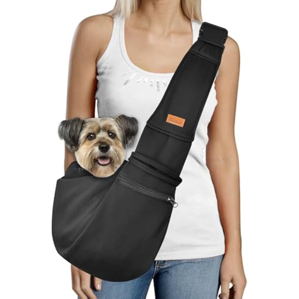 Cuby Small Dog and Cat Sling Carrier | Adjustable Hands-Free Travel Bag - Black
