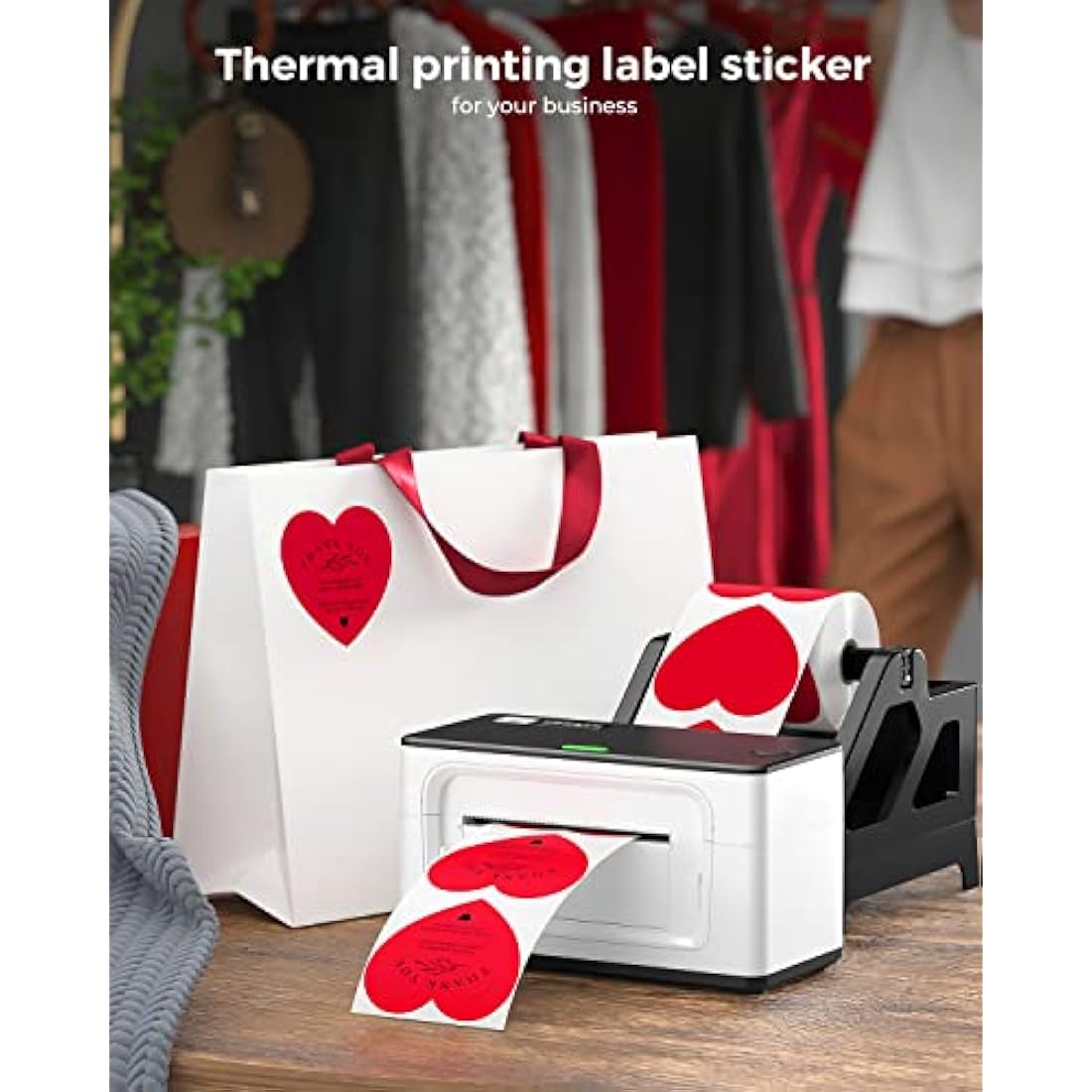 MUNBYN 3" Heart Thermal Stickers | Red Adhesive Labels for Small Business