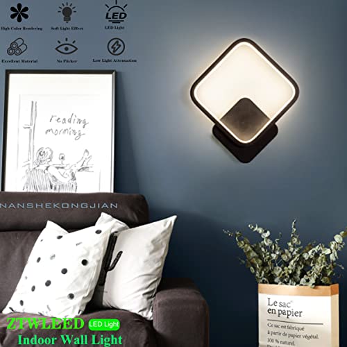 ZTWLEED Modern LED Wall Lamp - 14W Dimmable Black Square Indoor Sconce