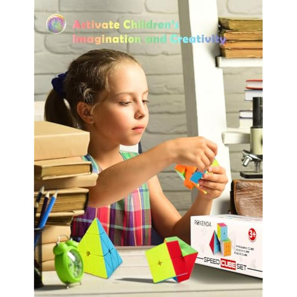 Roxenda Speed Cube Set | 2x2 3x3 Pyramid Stickerless Puzzle Cubes
