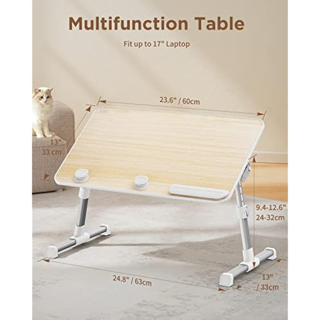 SAIJI Adjustable Laptop Bed Desk – Foldable Wood Table for 17" Laptops