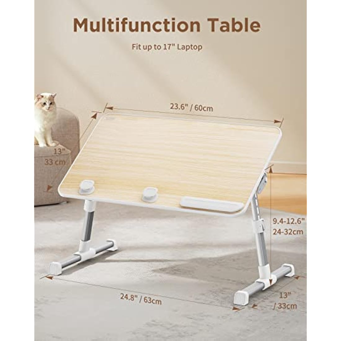 SAIJI Adjustable Laptop Bed Desk – Foldable Wood Table for 17" Laptops