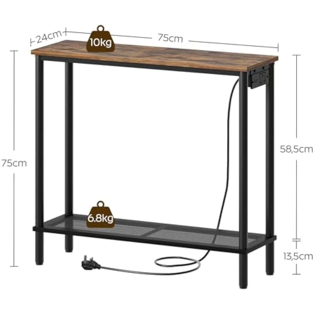 YATINEY Slim Console Table with Power Outlet | 2-Tier Sofa Table
