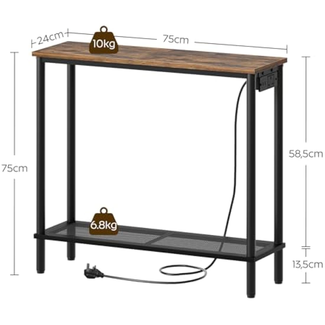 YATINEY Slim Console Table with Power Outlet | 2-Tier Sofa Table