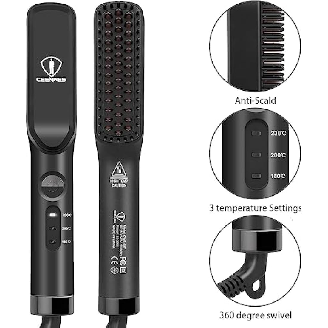 Ceenwes 3-in-1 Beard Straightener Kit | Ionic Hair Brush with Oil & Balm