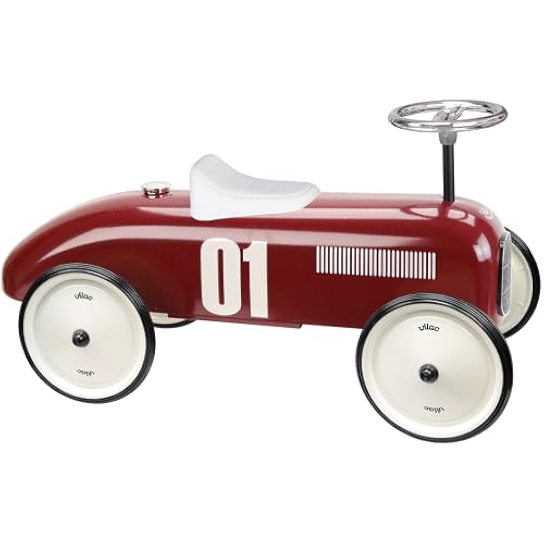 Vilac Vintage Ride-On Car – Burgundy Metal Body with Rubber Wheels