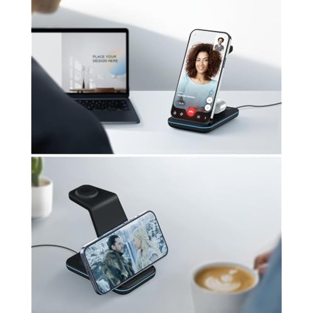 GEEKERA 3-in-1 Wireless Charging Station for iPhone, Apple Watch & AirPods