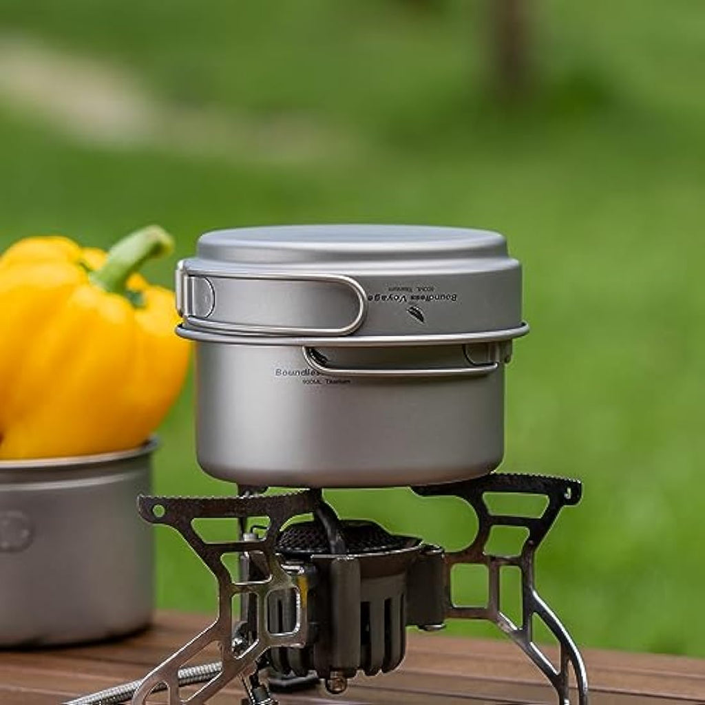 iBasingo Titanium Camping Cookware Set | Ultralight 3-in-1 Backpacking Pots