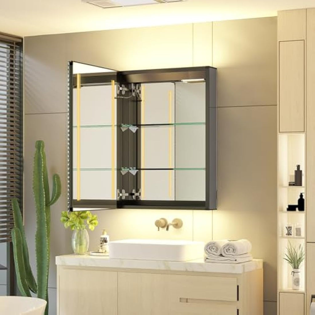 Tokvon Rivulet LED Bathroom Mirror Cabinet with Shaver Socket & Demister