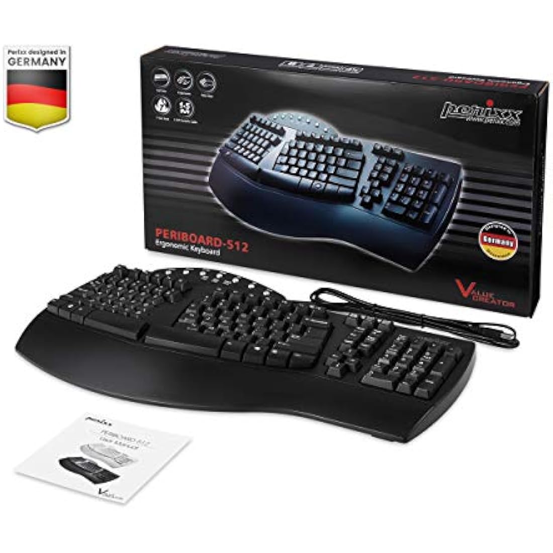 Perixx PERIBOARD-512 Ergonomic Split Keyboard | Wired UK QWERTY | Black