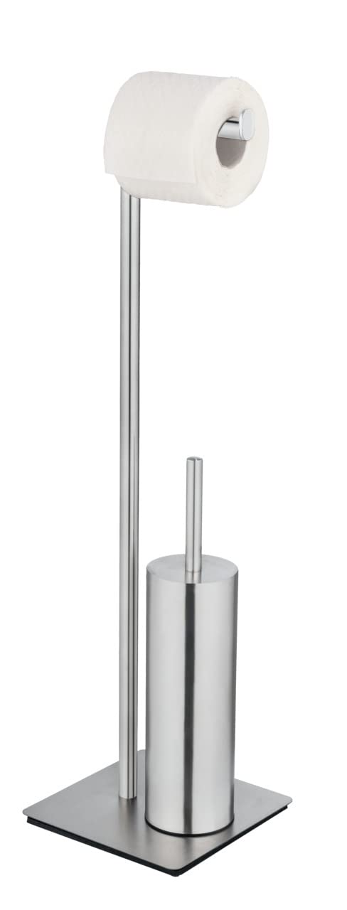WENKO Recco Toilet Brush Set & Roll Holder | Satin Stainless Steel