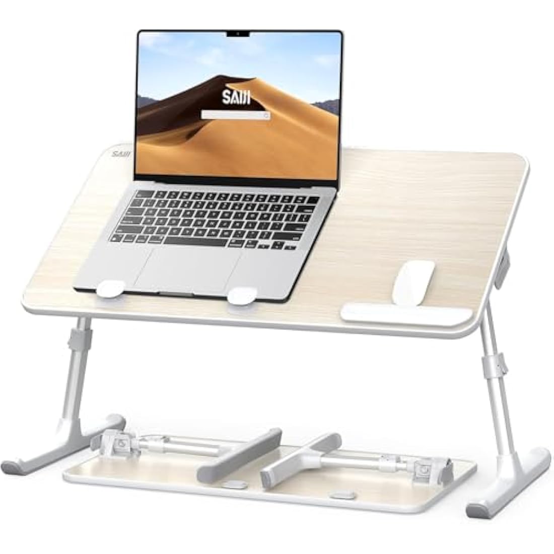 SAIJI Adjustable Laptop Bed Tray – Ergonomic Folding Wood Desk, Teak