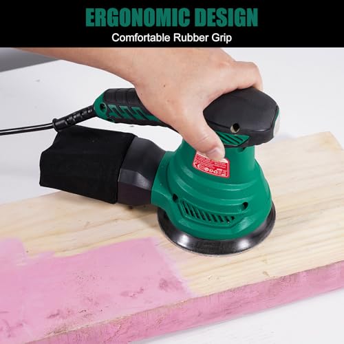 HYCHIKA Random Orbital Sander – 300W 6-Speed Electric Sander with 12Pcs