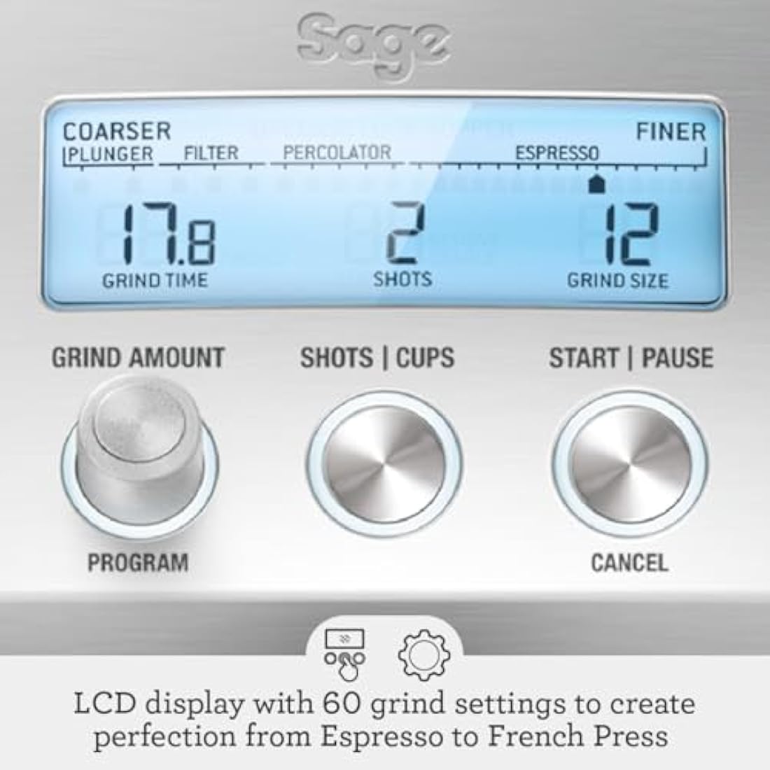 Sage Smart Grinder Pro – Conical Burr Coffee Grinder, Stainless Steel